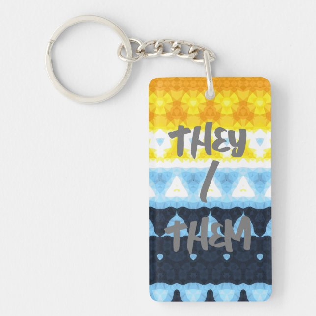 Boho Groovy Geometric Abstract AroAce Pride Flag Keychain (Front)