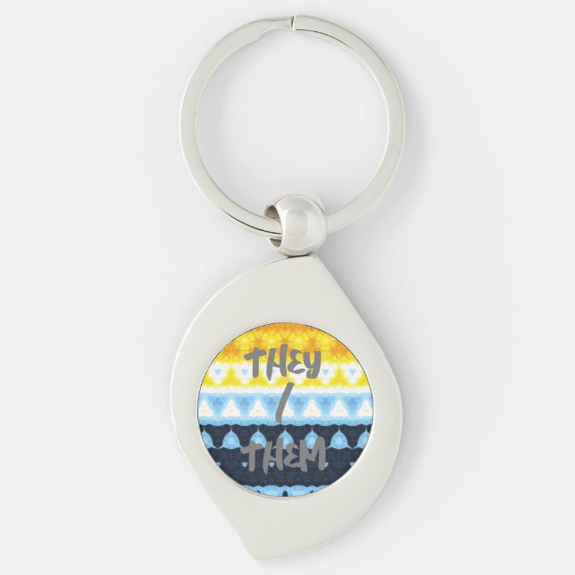 Boho Groovy Geometric Abstract AroAce Pride Flag Keychain (Front)
