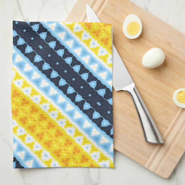 Boho Groovy Geometric Abstract AroAce Pride Flag Kitchen Towel (Quarter Fold)