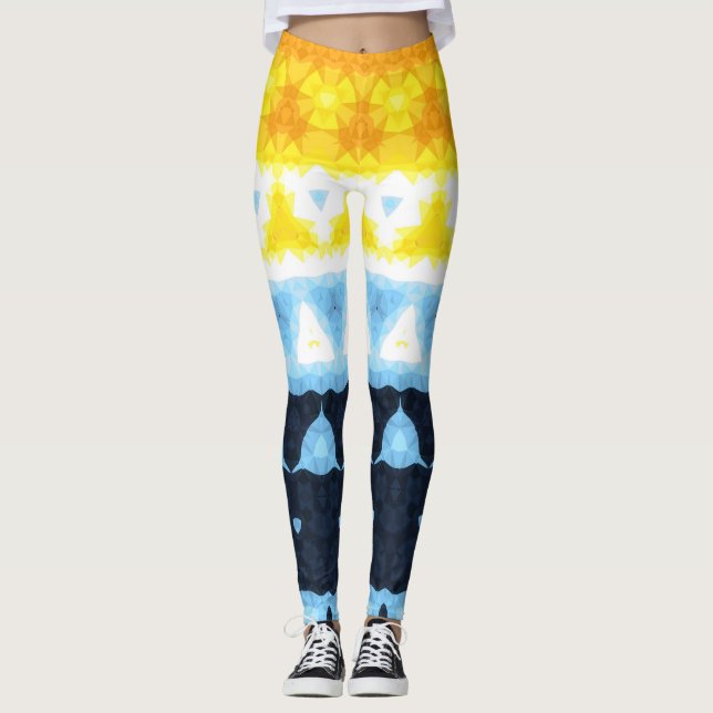 Boho Groovy Geometric Abstract AroAce Pride Flag Leggings (Front)