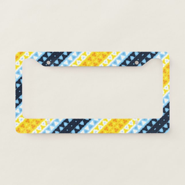 Boho Groovy Geometric Abstract AroAce Pride Flag License Plate Frame (Front)