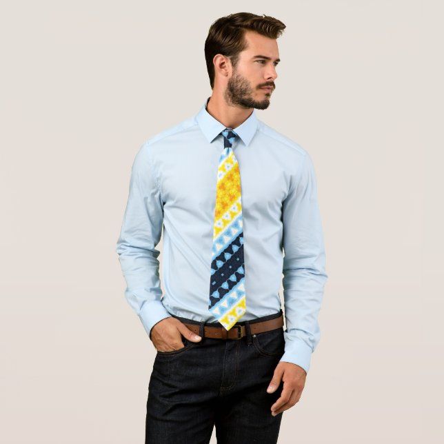 Boho Groovy Geometric Abstract AroAce Pride Flag Neck Tie (In Situ)