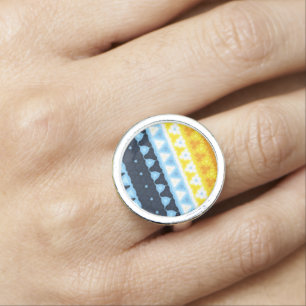Boho Groovy Geometric Abstract AroAce Pride Flag Ring