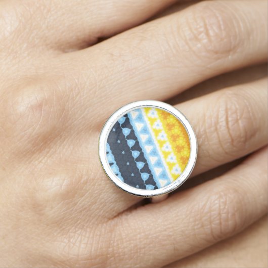 Boho Groovy Geometric Abstract AroAce Pride Flag Ring (In Situ)