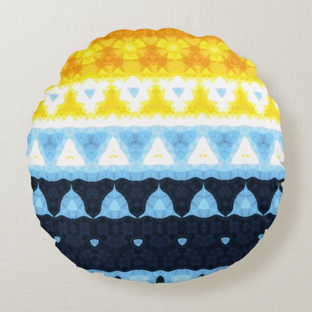 Boho Groovy Geometric Abstract AroAce Pride Flag Round Pillow (Front)