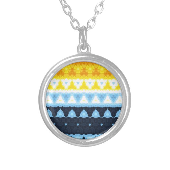 Boho Groovy Geometric Abstract AroAce Pride Flag Silver Plated Necklace (Front)