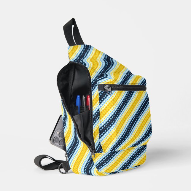 Boho Groovy Geometric Abstract AroAce Pride Flag Sling Bag (Open)