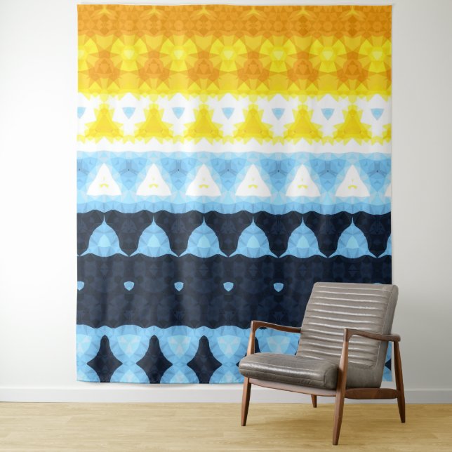 Boho Groovy Geometric Abstract AroAce Pride Flag Tapestry (In Situ)