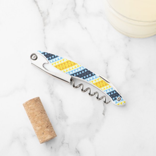 Boho Groovy Geometric Abstract AroAce Pride Flag Waiter's Corkscrew (Front)