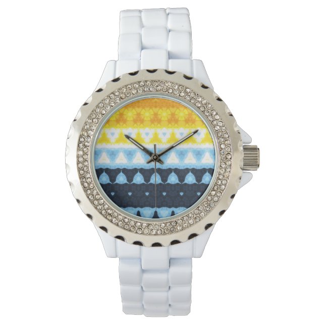 Boho Groovy Geometric Abstract AroAce Pride Flag Watch (Front)