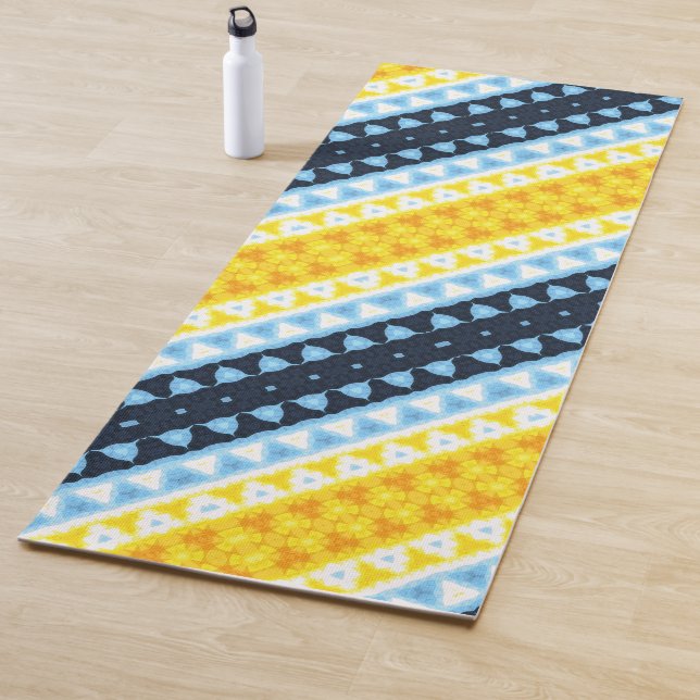 Boho Groovy Geometric Abstract AroAce Pride Flag Yoga Mat (In Situ)