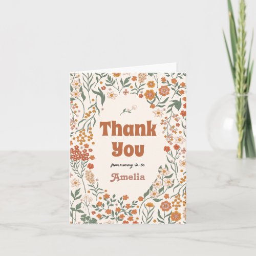 Boho Groovy Meadow Wildflower Baby Shower Thank You Card