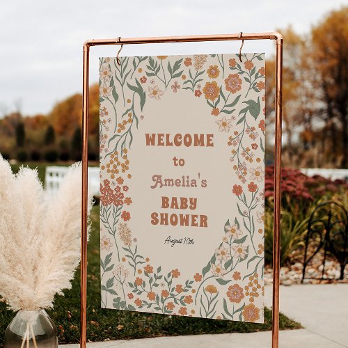 Boho Groovy Meadow Wildflower Baby Shower Welcome Foam Board