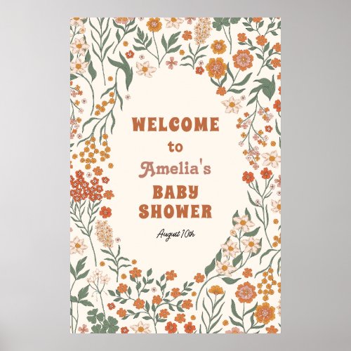  Boho Groovy Meadow Wildflower Baby Shower Welcome Poster