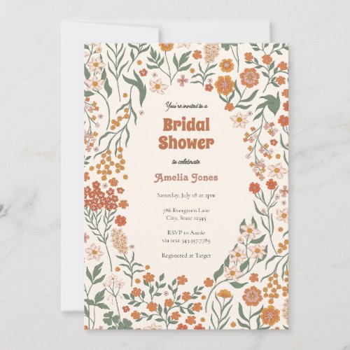Boho Groovy Meadow Wildflower Bridal Shower Invitation