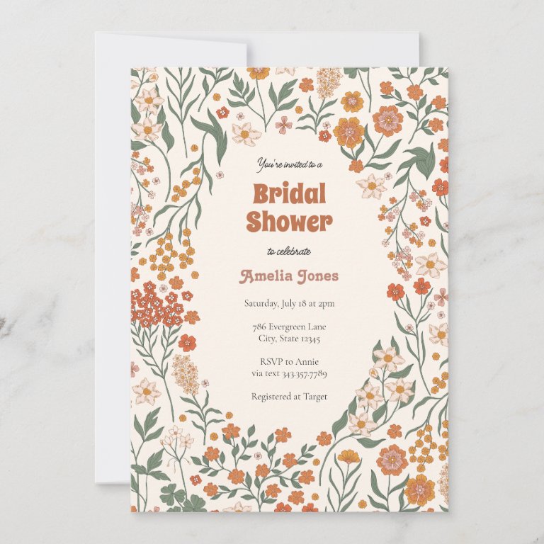 Boho Groovy Meadow Wildflower Bridal Shower                    Invitation