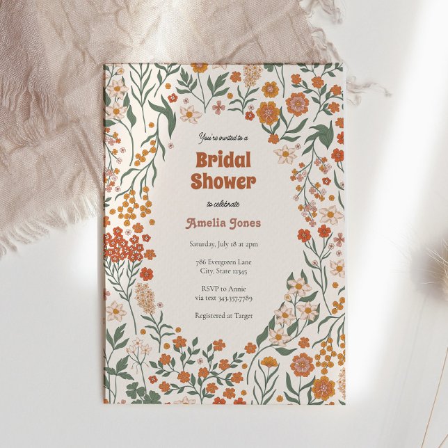 Boho Groovy Meadow Wildflower Bridal Shower Invitation (Creator Uploaded)