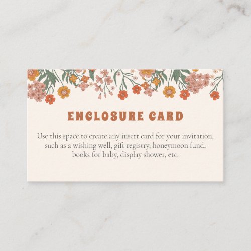 Boho Groovy Meadow Wildflower Custom Text Enclosure Card