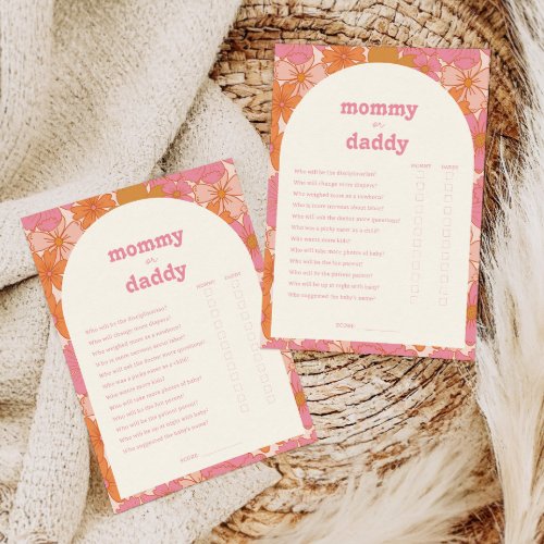 Boho Groovy Mommy or Daddy Baby Shower Game Card