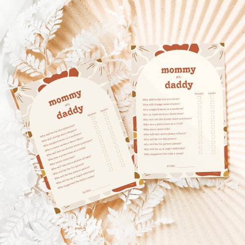 Boho Groovy Mommy or Daddy Baby Shower Game Card