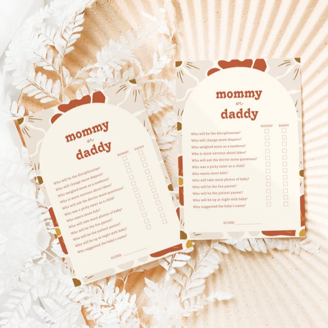 Boho Groovy Mommy or Daddy Baby Shower Game Card (Creator Uploaded)