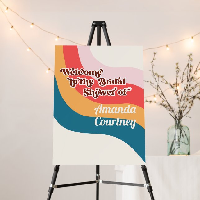 Boho Groovy Retro 70s Wavy Line Bridal Shower Foam Board (In Situ (Stand))