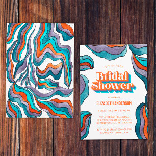 Boho Groovy Retro Bold Colorful Wavy Bridal Shower Invitation
