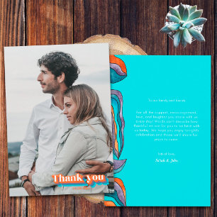 Boho Groovy Retro Teal Blue Orange Typography Wavy Thank You Card