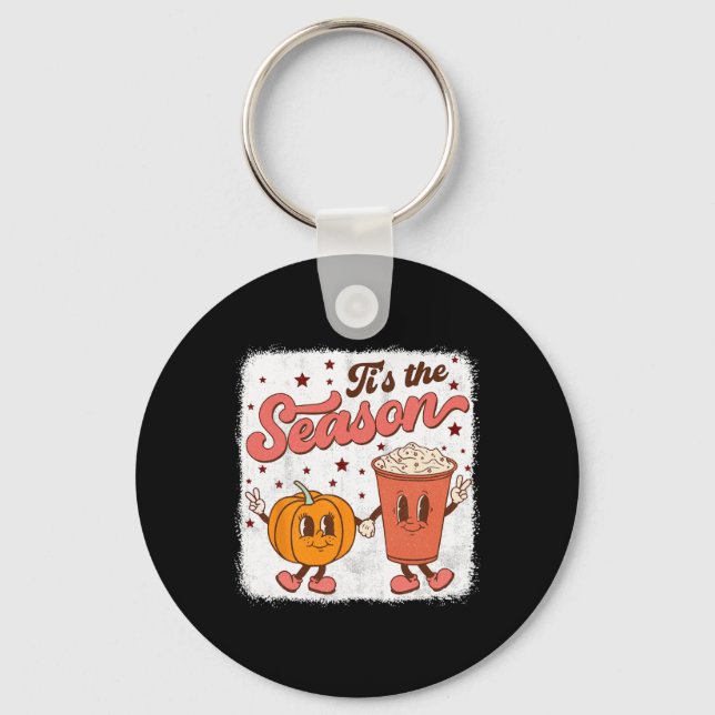 Boho Groovy Tis The Season Cute Pumpkin Spice Fall Keychain (Front)