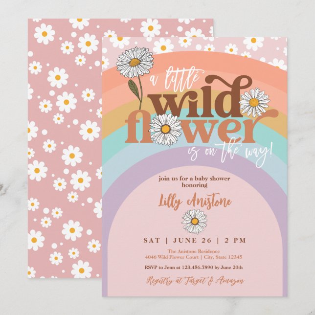Boho Groovy Wildflower Baby Shower Invitation (Front/Back)