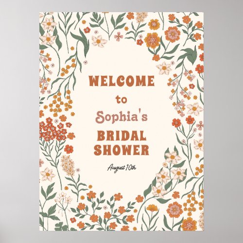 Boho Groovy Wildflower Bridal Shower Welcome Poster