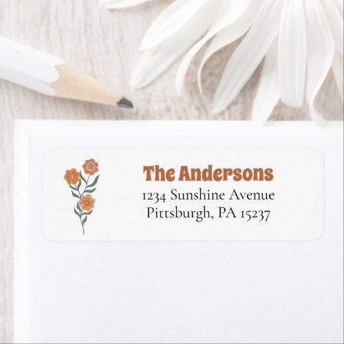 Boho Groovy Wildflower Return Address Label