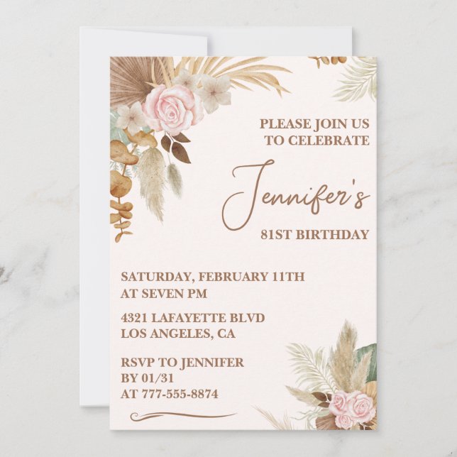 Boho Groovy Wildflower Whimsy 81st birthday Invitation (Front)