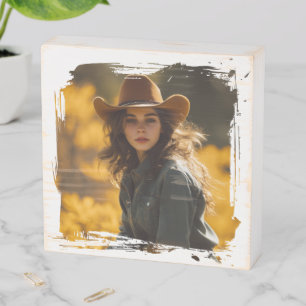 Boho Grunge Border Photo Wooden Box Sign