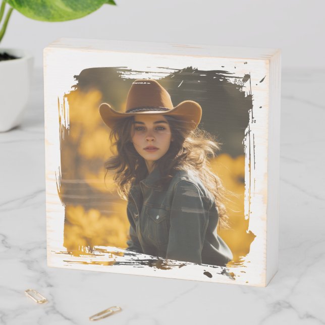 Boho Grunge Border Photo Wooden Box Sign (In Situ Horizontal)