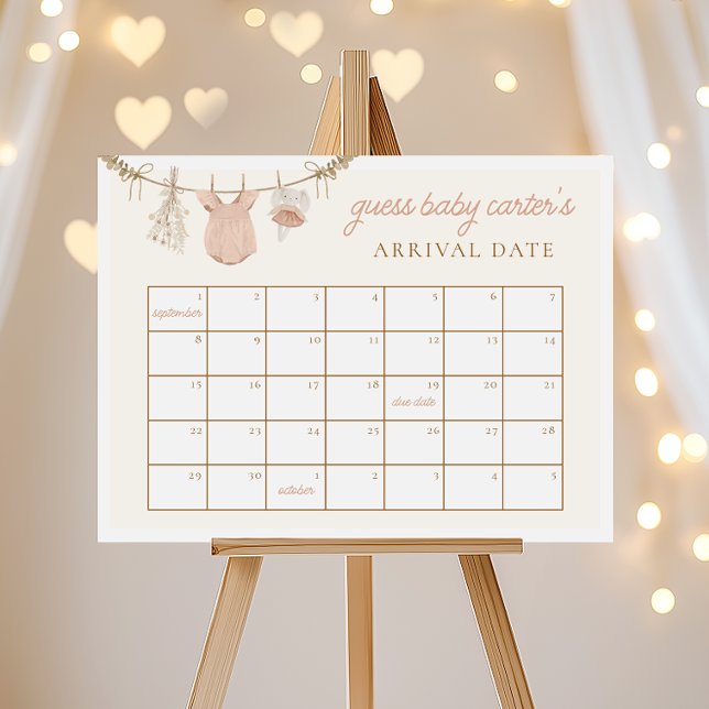 Boho Guess the Due Date Calendar Baby Shower Game Poster (Creator Uploaded)