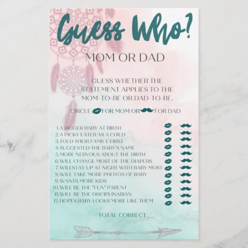 Boho Guess Who Baby Shower Game Flyer