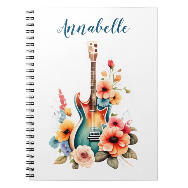 Boho Guitar with Floral Blooms Notebook (Front)