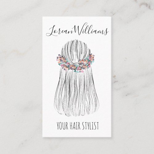 Boho Hair Stylist Flower Crown Bridal Hairstyle QR Business Card