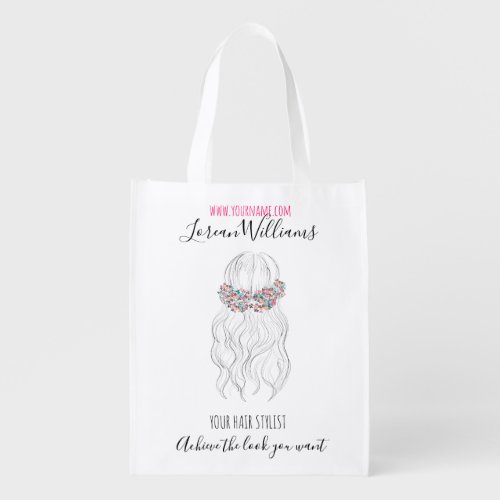 Boho Hair Wedding Hairdresser Floral Romantic   Grocery Bag