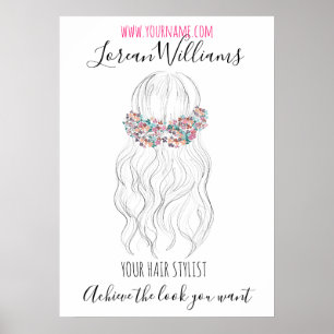 Boho Hair Wedding Hairdresser Floral Romantic   Poster