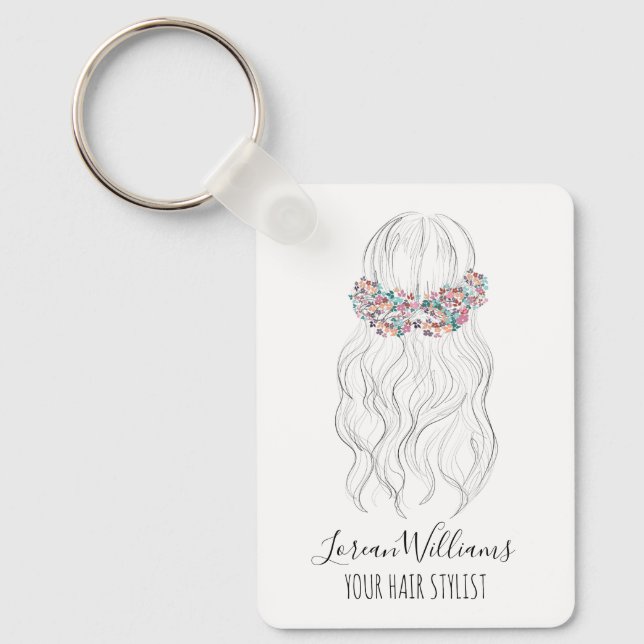Boho Hair Wedding Hairdresser Floral Romantic QR Keychain (Front)