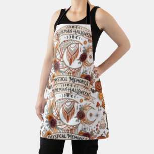 Boho Halloween Apron, Seamless Celestial Moon & Pu Apron