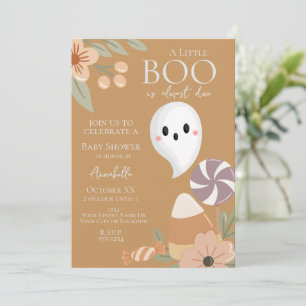 Boho Halloween Baby Shower Cute Ghost Dusty Orange Invitation