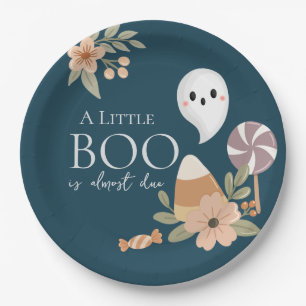 Boho Halloween Baby Shower Cute Ghost Teal Paper Plates