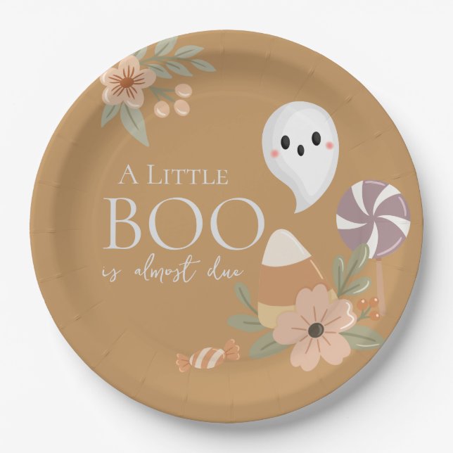 Boho Halloween Baby Shower Cute Ghost Yellow Paper Plates (Front)