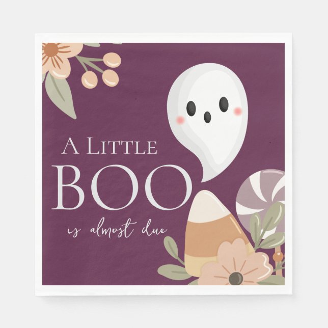 Boho Halloween Baby Shower Little Boo Ghost Plum Napkins (Front)