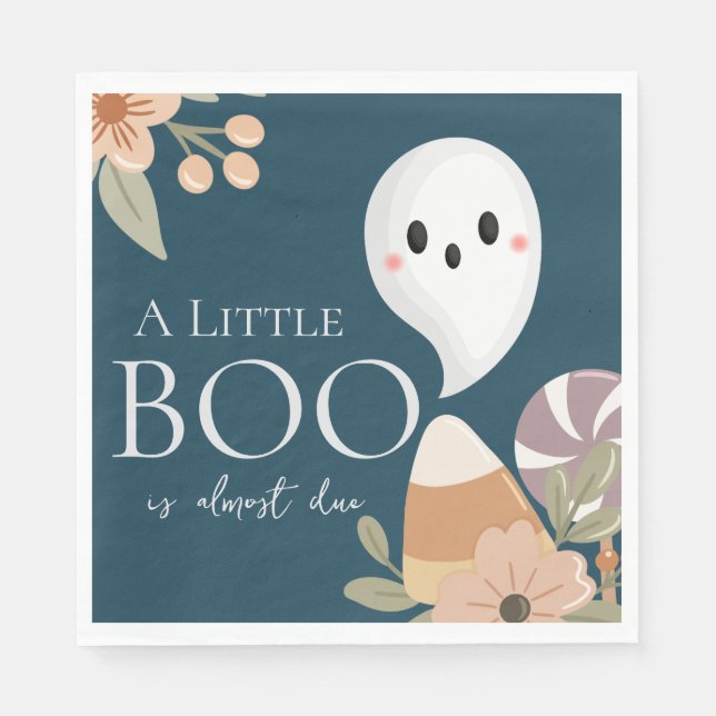 Boho Halloween Baby Shower Little Boo Ghost Teal Napkins (Front)