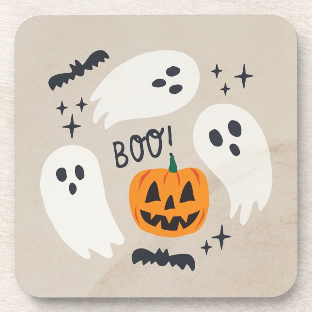Boho Halloween Cute Ghost  Beverage Coaster (Front)