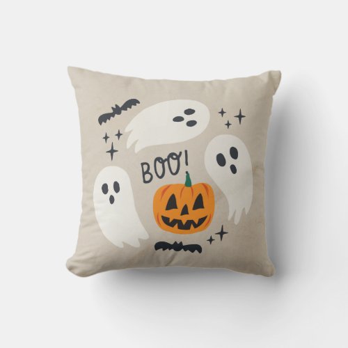 Boho Halloween Cute Ghost Throw Pillow